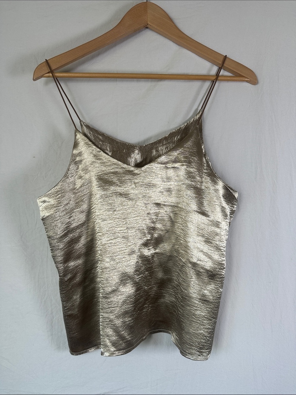 Shimmer Satin Slip Cami in Metallic Gold